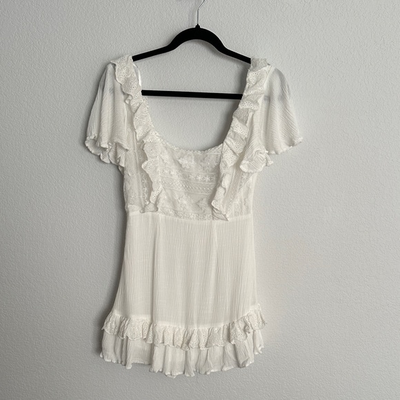 HELLO MOLLY sexy sweet mini dress ruffle eyelet trim S - Picture 2 of 11